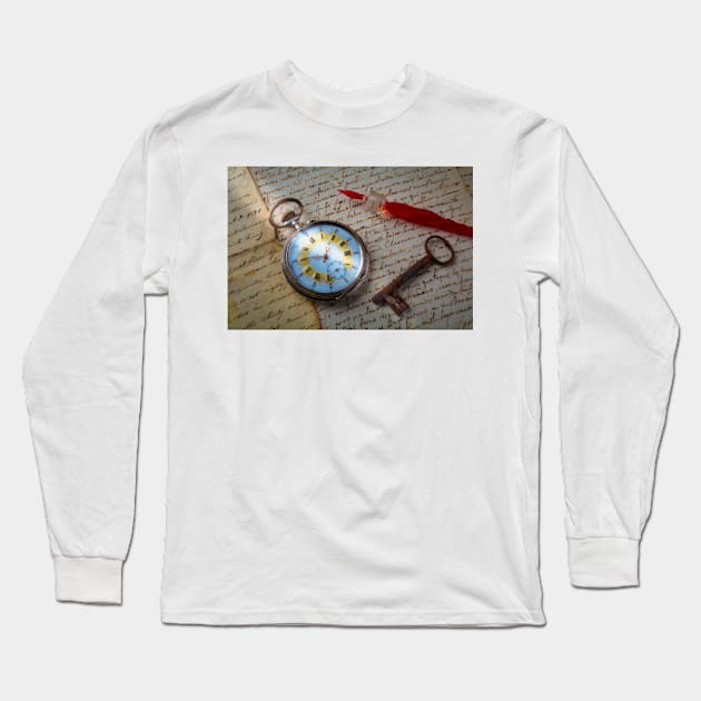 Beautiful Pocket Watch On Old Letters Long Sleeve T-Shirt by photogarry